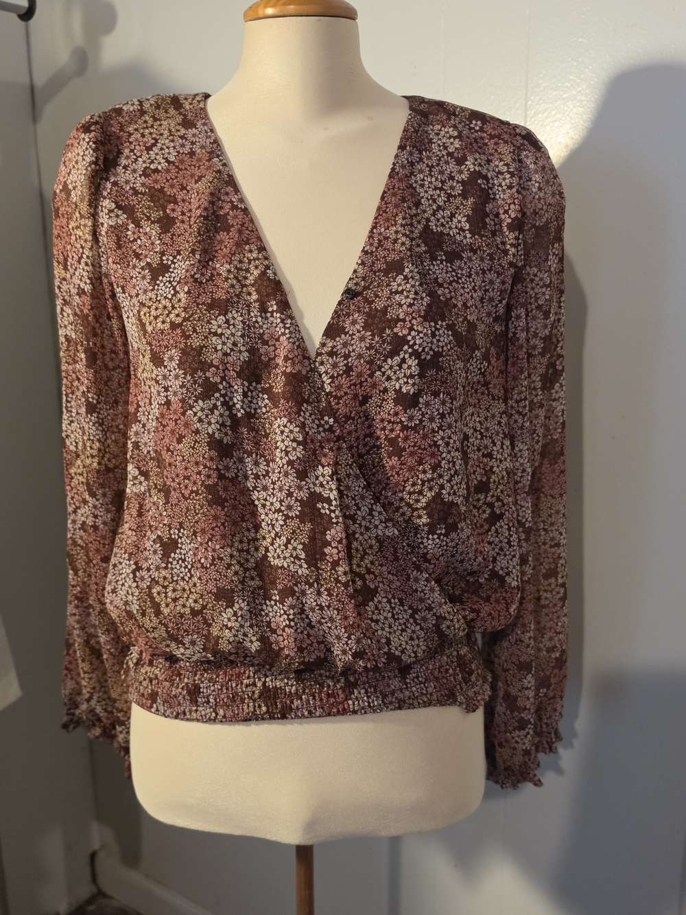Halogen Burgundy Floral Wrap Blouse